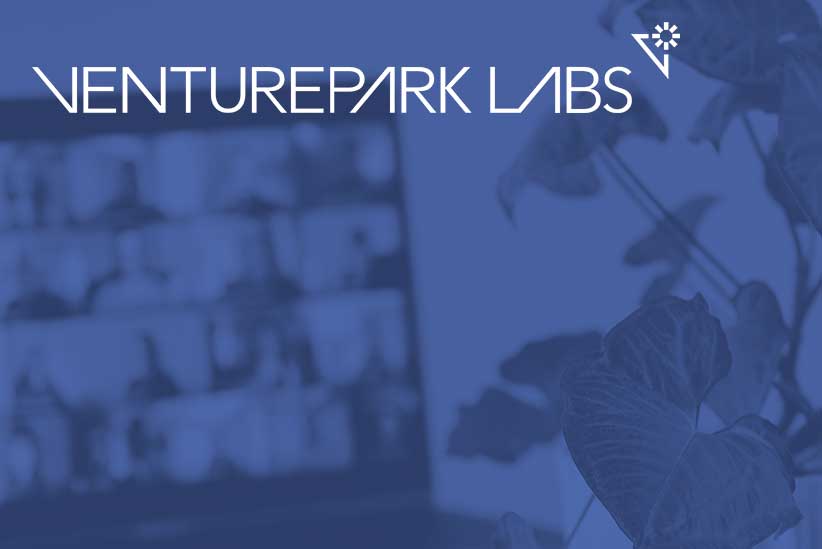 A photograph of an online speaker event with Venturepark Labs logo