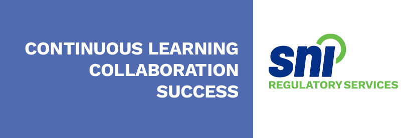 SNI regulatory services logo with 3 mantras: continuous learning, collaboration and success