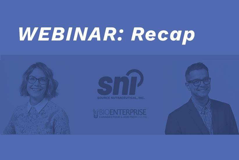 Title: Webinar recap. Photograph of Leanne and Marcel, with SNI and BioEnterprise logos.