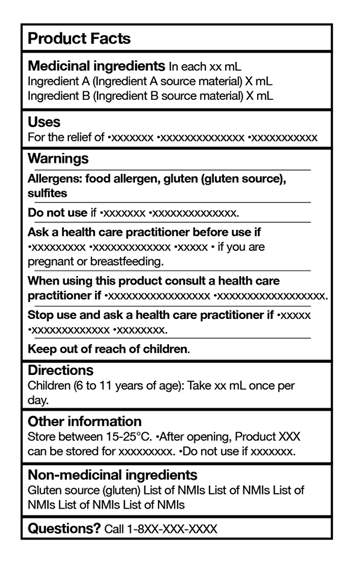 Example of the new format of the Product Facts Table (PFT)