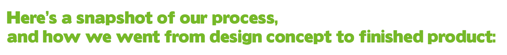 Here’s a snapshot of our process, and how we went from design concept to finished product: