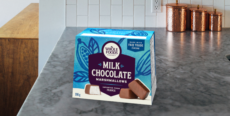 A box of milk chocolate truffles produced by whole foods market that SNI helped create compliant packaging for.