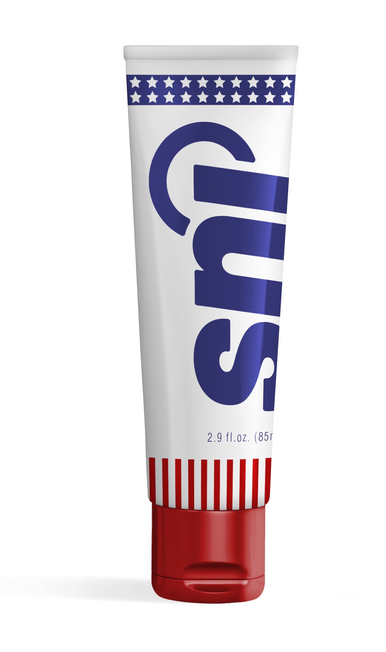 A tube of cream with Patriotic American graphic elements and an SNI logo