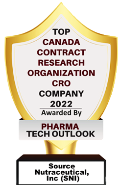 TOP CANADA CONTRACT RESEARCH ORGANIZATION (CRO) COMPANY 2022 - awarded by PHARMA TECH OUTLOOK to Source Nutraceutical, Inc. (SNI)