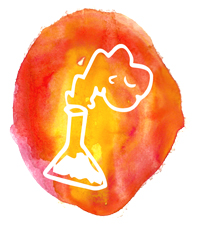 an illustration of a science chemistry bottle on an orange watercolour circle