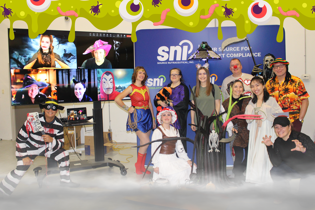 Group photograph of team SNI in their spooky costumes together