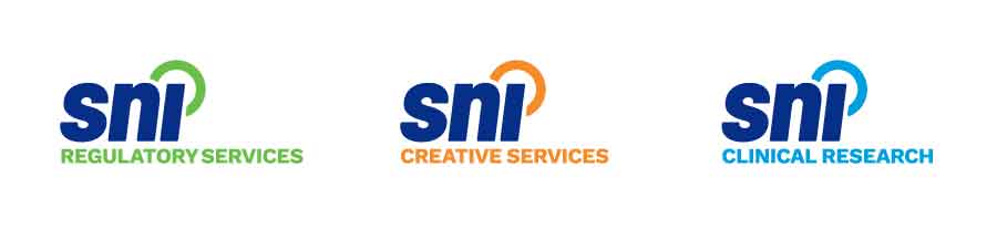 SNI Regulatory Services logo, SNI Creative Services logo, SNI Clinical Services logo