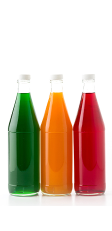 3 bottles of brightly coloured drinks