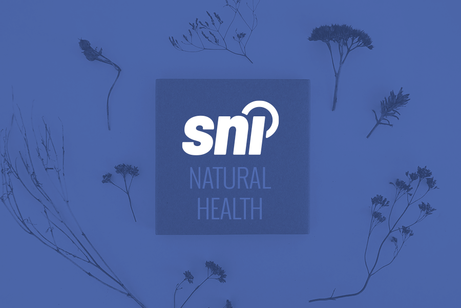 Photograph of a box that says NATURAL HEALTH on it surrounded by dried flowers - with a blue overlay and the SNI logo on top