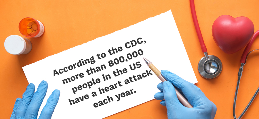 According to the CDC, more than 800,000 people in the US have a heart attack each year.