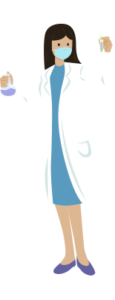 illustration of a woman in a lab coat holding test tubes