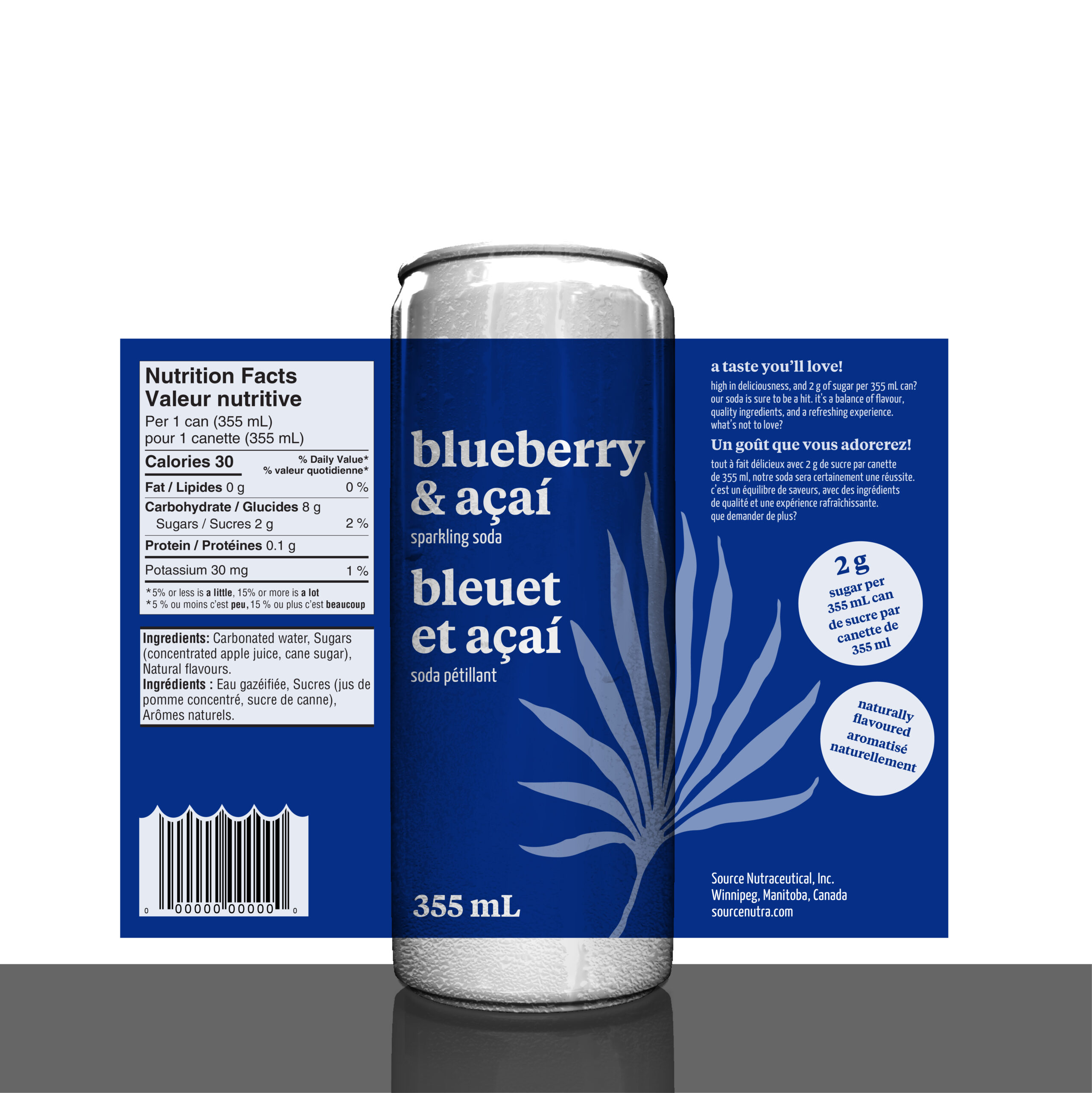 The corrected label image of the soda can label with Blueberry & Açai flavours