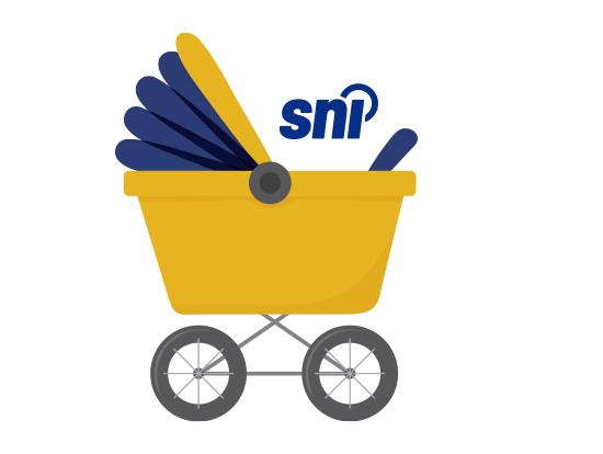 Illustration of a baby carriage with SNI logo inside