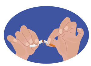 Illustration of 2 hands breaking a cigarette in half.