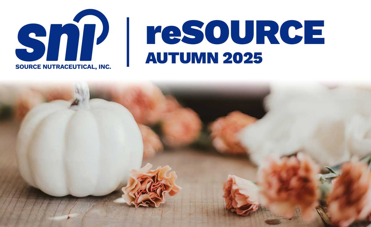SNI Logo, Title: reSOURCE Autumn 2025 with a photograph of a white pumpkin and flowers on a wooden floor 