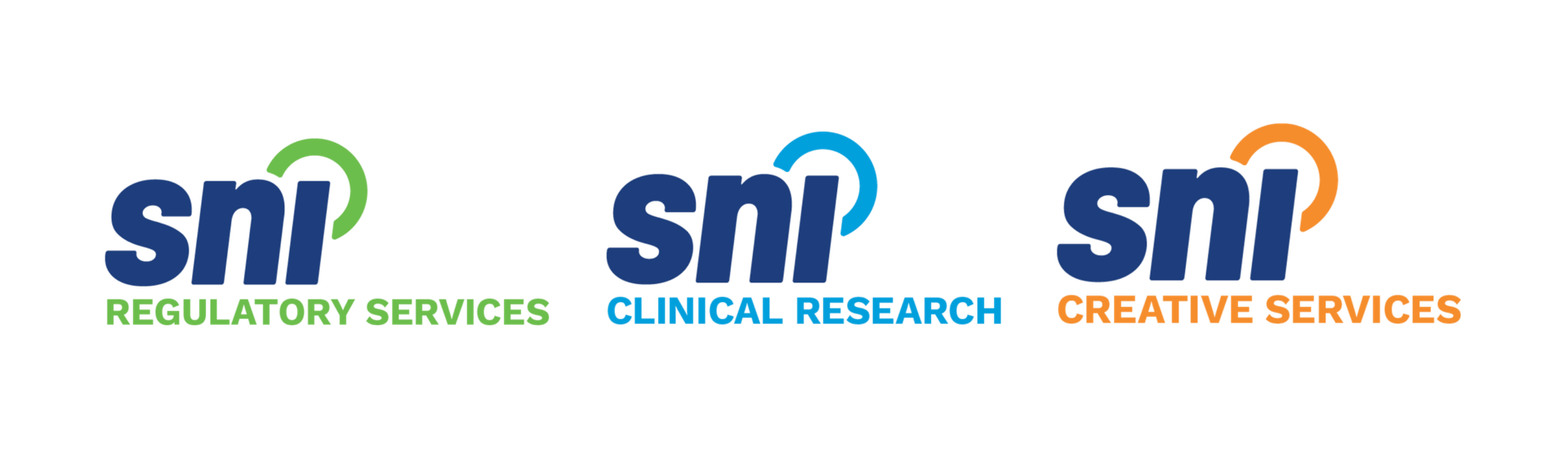 SNI Regulatory Services logo, SNI Creative Services logo, SNI Clinical Services logo